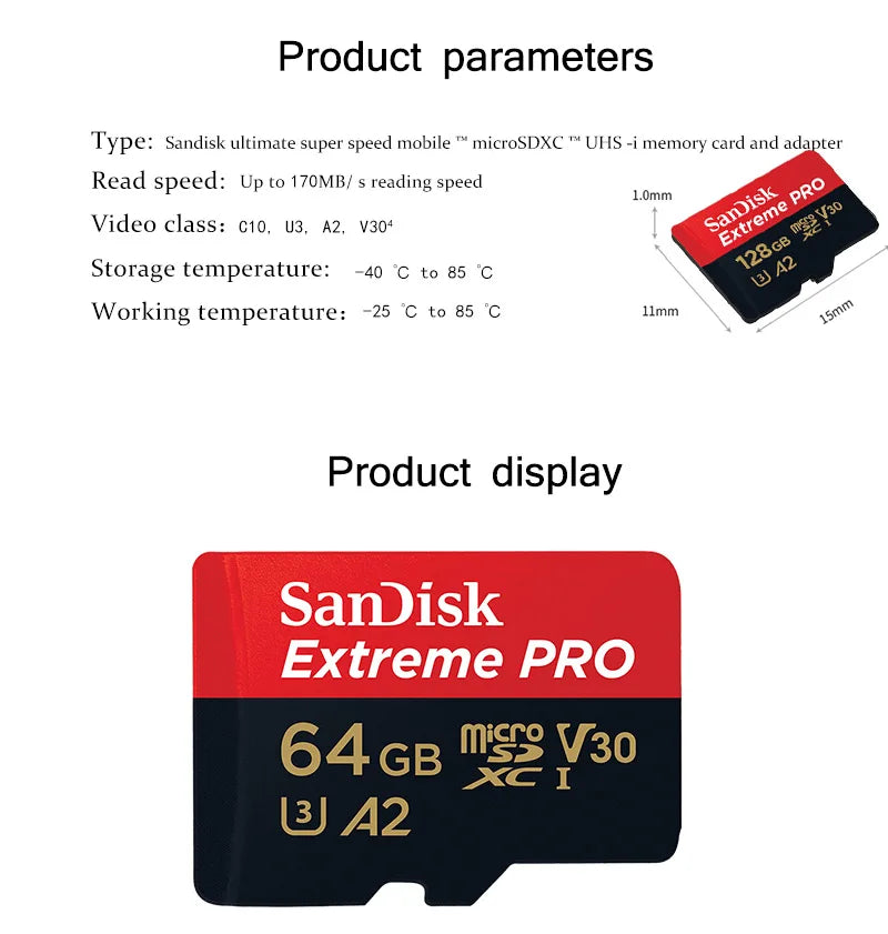 Original Extreme Pro SanDisk 256G 128G 64GB 32GBmicroSDHC SDXC UHS-I Memory micro SD TF Card 200MB/s Class10 U3 With SD Adapter